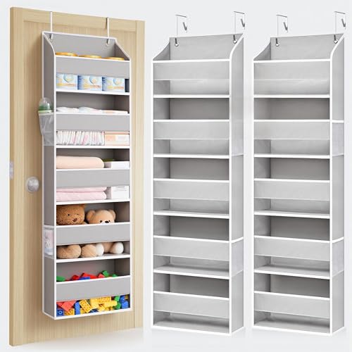 ULG 2-Pack Over-The-Door Organizer 5 Tiers, – Hanging Storage Organizer with 4 Mesh Side Pockets,Space Saving Closet Door Organizer for Clothes, Shoes, Toys, Accessories Light Gray