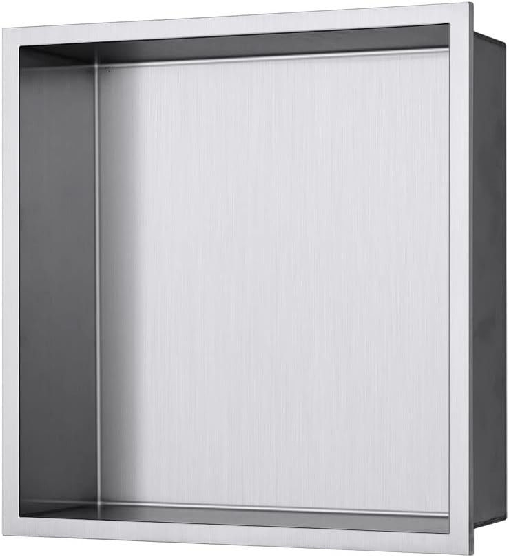 Shower Niche, 12"x12" No Tile Needed, The Insert Storage Rectangle Single Shower Shelf is Easy to Install, Stainless Steel, Brushed Nickel