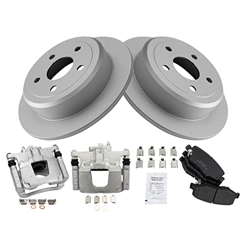 Image of TRQ Rear Brake Pad and Rotor Set Ceramic G Coated Rotors Calipers