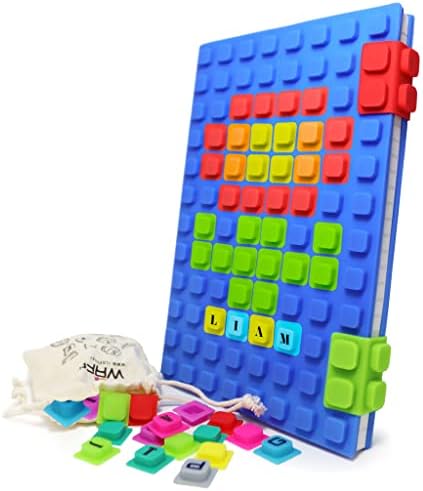 WAFF Blue Journal Notebook, Personalized Journal With 100 Lego Like Cubes, Refillable Notebook, 190 Lined Pages, Creative Birthday Gift, Kids Diary (Blue, Large A5)…