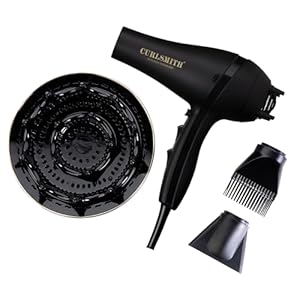 Curlsmith Defrizzion Hair Dryer – for Curly Hair w/Extra Large 8″ Diffuser for Fast Drying, 2 Speeds, 3 Heat Settings, Sustained Cool Setting with Minimal Heat Impact