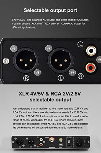Image of Topping E70 Velvet AK4499EX DAC Audio Decoder - Bluetooth5.1 LDAC Hires XU316 32Bit /768kHz DSD512 BT /USB /Coax /Opt Inputs RCA /XLR HiFi Stereo Digital to Analog Convertor Black
