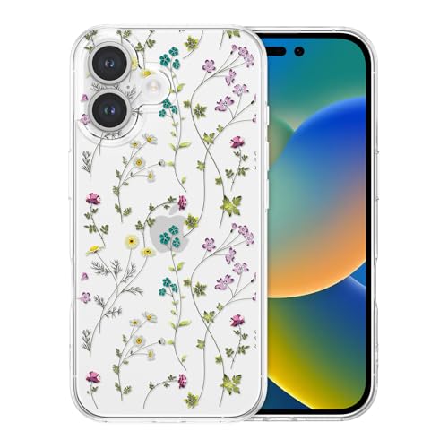 Image of RALEAVO Floral Case for iPhone 16 Plus,Cute Flowers Pattern Case,Clear | for iPhone 16 Plus Case Clear with Cute Flower Branch Pattern,Pretty Case for Girls Women,Soft Silicone Shockproof Cover