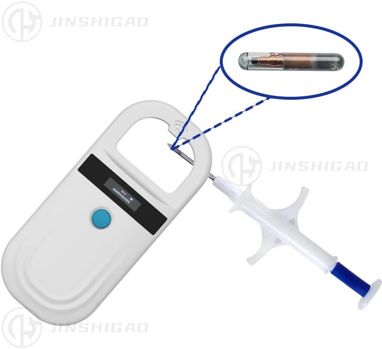 Pet ID Microchip Scanner180 ISO11784/85/FDX-B/EMID Animal Handheld Reader,134.2kHz PetID Scanner Rechargeable Animal Chip Registration, for Dog/Cat/Pig/Animal (White)