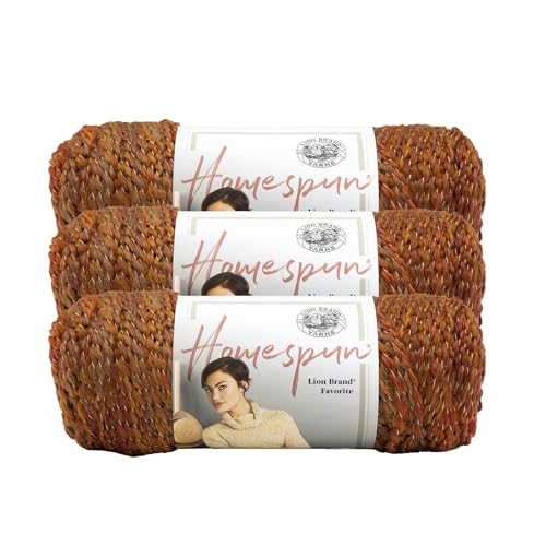 Image of Lion Brand Yarn Homespun Yarn, Soft Bulky Yarn for Knitting, Crocheting, and Crafting, 3 Pack, Wildfire