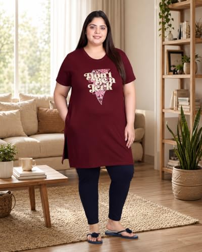 Image of In Love Women's Printed Cotton Plus Size Longline T-Shirt with Pockets | Cotton fabric - soft longline T-shirt with easy plus-size fit