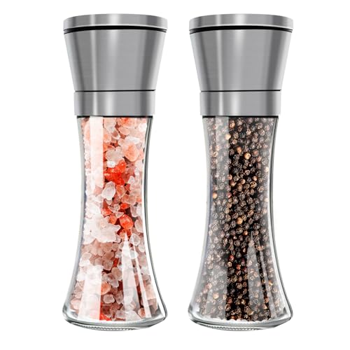 Salt and Pepper Grinder Set, Adjustable Coarseness Coarse & Fine Salt Shakers, Salt and Pepper Mills [Without Spice Content]
