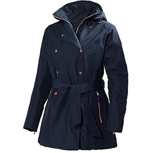 Helly-Hansen Women's Welsey Trench Coat Waterproof Windproof Breathable Rain Jacket with Stowable Hood, 598 Navy, Medium