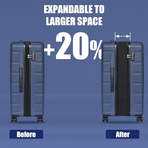 Balelinko USA Hardside Luggage 3-Piece Set (20/24/28) Expandable Suitcase with 360°Double Spinner Wheels, Navy2