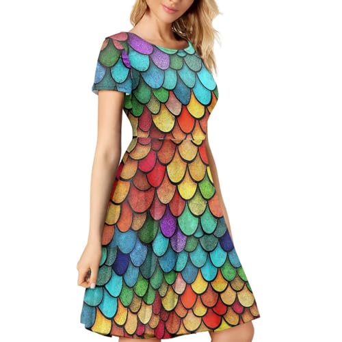 Image of AFPANQZ Womens Casual Summer Lightweight Vintage Dress Short Sleeve Midi Dress Knee-Long Luxury Formal Dress