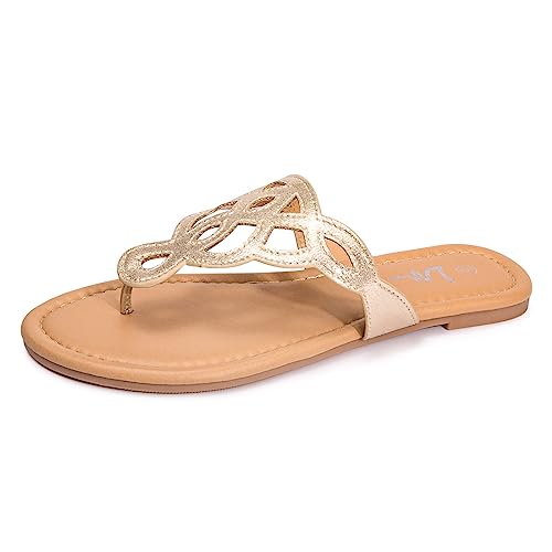 Image of LM Women's Thong Sandals T-Strap Sandals Slip On Flat Sandals Flip Flop Casual Summer Slide Sandals