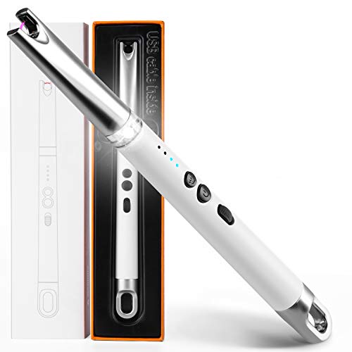 Candle Lighter, Plasma Arc Lighter, USB Electric Lighter, Flameless Rechargeable and Portable Windproof Flexible Lighter with Safety Switch and LED Battery Indicator for Home Kitchen BBQ