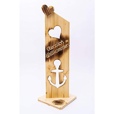 Der Einschneider Willkommensschild Haustür Anker NR16 Geflammtes Herzlich Willkommen Schild - Türschild Holz Deko Cover