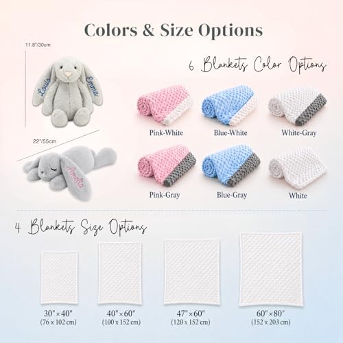Personalized Baby Blanket and Plush Bunny Set, Custom Baby Blankets and Rabbit with Name, Personalized 2 in 1 Gift Set for Boy Girl Toddlers, Minky Dot Swaddle, Gift Set for Showering, Birthday — view 6