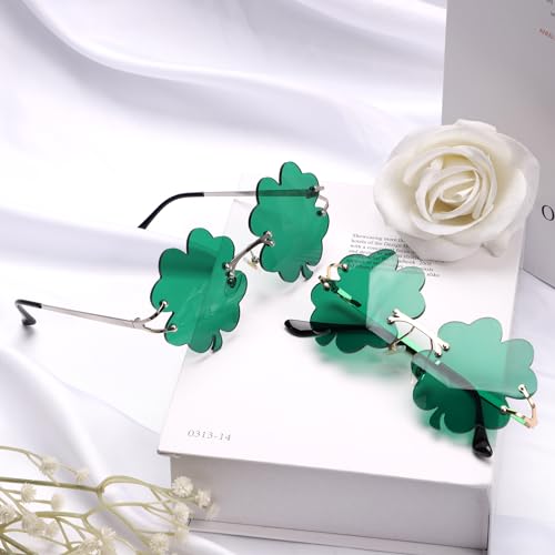 2 Pairs Four-leaf Clover Glasses, St. Patrick's Day Irish Shamrock Sunglasses Green Costume Glasses St. Patrick's Day Accessories for Women Men Party Supplies (Dark Green)3