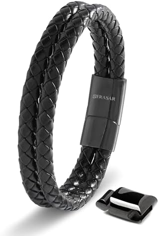SERASAR Premium Lederarmband für Männer | Magnetverschluss aus Edelstahl in Schwarz, Silber & Gold | Inklusive Schmuckschachtel | Tolle Geschenkidee