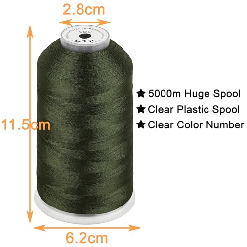 Image of New brothread - Single Huge Spool 5000M Each Polyester Embroidery Machine Thread 40WT for Commercial and Domestic Machines - Dark Olive