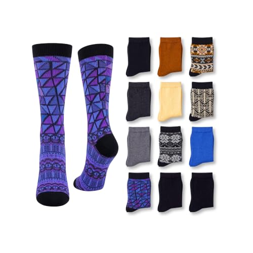 Image of Tipi Toe Women's Fun Patterned Dress Socks, 12-Pack Lightweight Colorful Crew Socks, Casual Novelty Assorted Designs