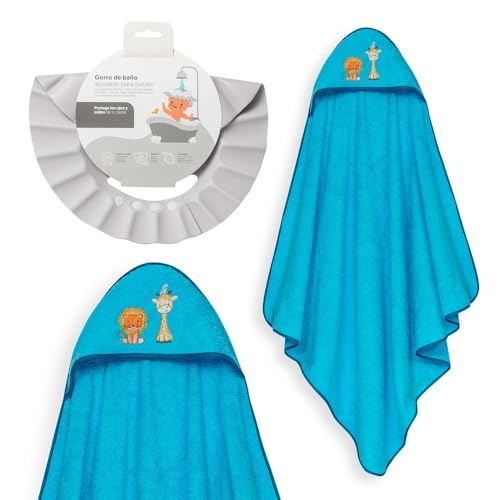Interbaby - Capa de Baño Bebé + Gorro Ajustable | Toalla con Capucha 100% Algodón, Unisex | Suave, Secado Rápido | Ideal para Recién Nacidos, Bebes y Niños Pequeños | Diseño León Jirafa Pajarito