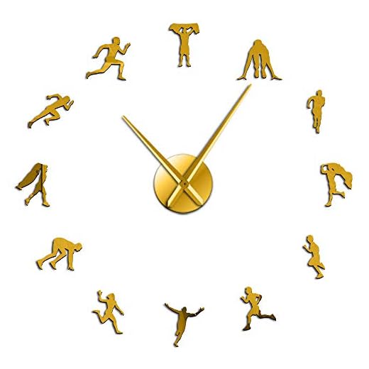 Wangzhongjie Atleet Runner Silhouet Muur Art Spiegel Sticker Diy Giant Wandklok Sport Kamer Muur Decor Stille Klok Klok Runner Gifts-Gold_37_Inch