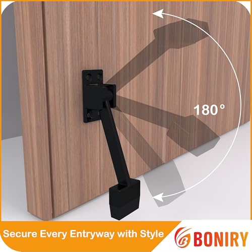 Image of Boniry Heavy-Duty Door Stopper with Adjustable Rubber Grip | Wall-Mounted Door Holder for Wooden and Metal Doors | Durable and Easy Install (Black)
