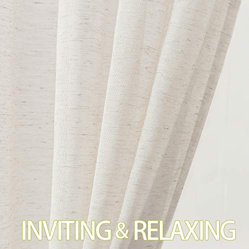 Image of FMFUNCTEX Sheer Tiers 24 Inch Short Natural Flax Linen Blend Small Cafe Curtains for Laundry Room Windows Farmhouse Rusric Curtains Rod Pocket 2 Panels Set