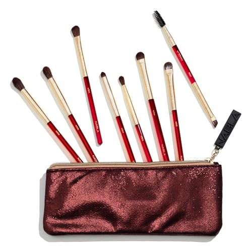 Nabla Ruby Complete Eye Brush Set | Set Completo Pennelli trucco per Make-Up Occhi Professionale 100% vegan | Design elegante color rosso rubino, ideale come regalo.