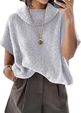 ZDC Womens Oversized Turtleneck Sweaters Short Batwing Sleeve Casual Slouchy Loose Fit Lightweight Pullover Knit Tops Grey