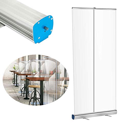 XLAQ Floor Standing Full Tarp Sneeze Guard with Roll Up Stand Free Standing Isolation Barrier Clear Film Protective Shield