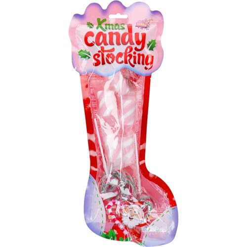 Xmas Candy Stocking 120 g – Emballage cadeau de Noël avec sucettes de Noël, sucres d'orge et bonbons, remplissage idéal de Noël et idée de décoration festive pour enfants et adultes