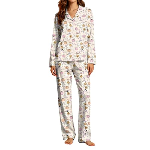 Pyjama long femme à revers : ensemble de nuit imprimé deux pièces pour les loisirs