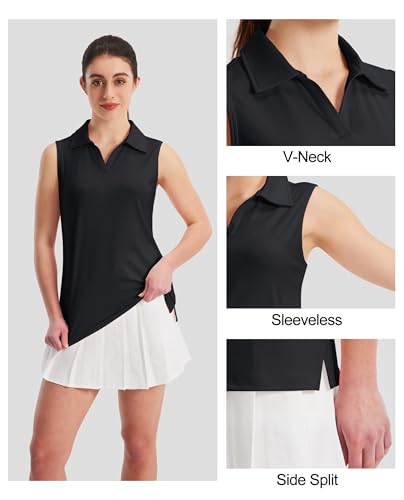 MAGCOMSEN Women's Sleeveless Golf Polo Shirts Collared Tank Tops UPF 50+ V-Neck Quick Dry Workout Athletic Tennis Tops4