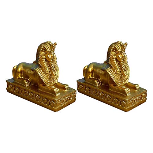 Kisangel 2pcs Sphinx Figurine Resin Egyptian God Statue Desktop Table Mythology Pharaoh Decoration Ornaments (Golden)