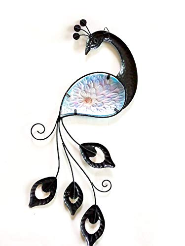 Jfrising Peacock Metal Glass Wall Art Plaque & Home Decor，Blue Metal Art Peacock Wall Decor Sculpture Hanging For Bathroom Living Room Bedroom,Peacock Craft Gifts #TOP7