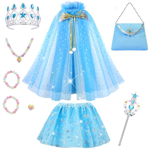 Meland Princess Dress up Clothes for Little Girl, 11Pcs Princess Cape with Crown,Princess Dresses for Girl 3-8 Birthday Gift