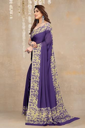 Image of MIRCHI FASHION Women Saree Abstract Print Chiffon | Breathable Lightweight Casual Sari for Regular Use and Office with Unstitched Blouse (Available in 25 Colors)