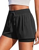 PINSPARK Workout Shorts Women 2 in 1 Basketball Shorts Black Gym Shorts with Liner High Waisted Athletic Shorts Volleyball Shorts S