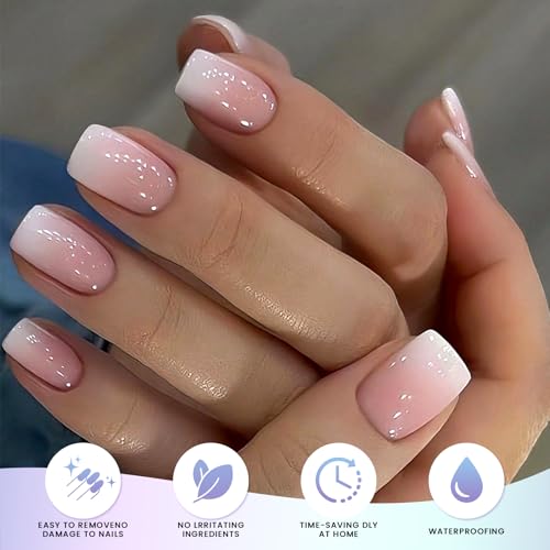 OAUEE Semi Cured Gel Nail Strips | Gel Nail Stickers with UV Light Required | Salon Quality, Easy Application and Removal（Pink Ombre）