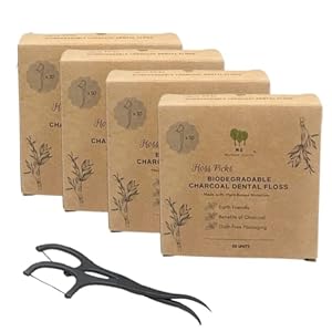 Vegan Biodegradable Dental Floss Picks (200 Count) – Natural | Sustainable | Eco-Friendly | Charcoal Dental Flossers for a Zero Waste Oral Care