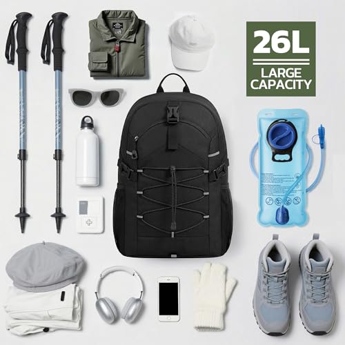 TILYMOL Hydration Hiking Backpack with 2L Water Bladder - Lightweight Waterproof Outdoor Camping Backpack/Water Backpack, Hiking Daypack with Hydration System for Hiking, Travel, Running, Biking - Thumbnail 7