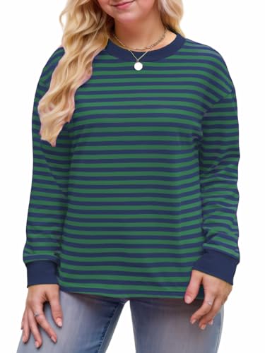 Womens-Plus-Size-Sweatshirts Trendy Striped Color Block Tops Casual Long Sleeve Shirts Cute Oversized Crewneck Tunics2
