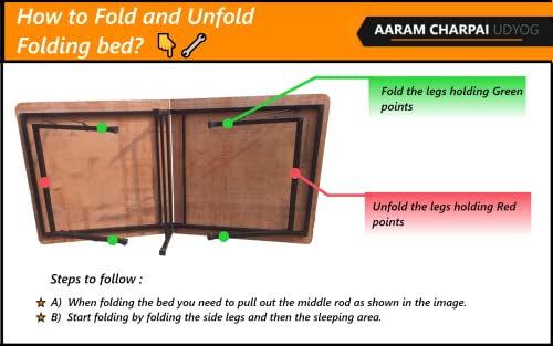 Image of Plywood Folding Bed Cot for Sleeping Space Saving Heavy Metal Frame| Portable | Multipurpose | Lightweight (Brown) (Rectangular, 3X6 ft or 36X72 inch) Single
