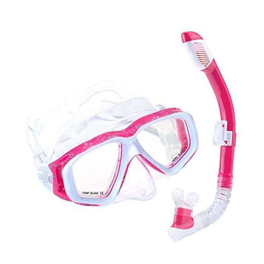 Spofine Kids Snorkel Set, Snorkeling Mask for Kids Age 5 to 13, with Anti-Fog Tempered Glass, Dry Top Snorkel Gear for Kids, Children, Toddler Snorkeling, Swimming Pool, Diving, Scuba (Pink)