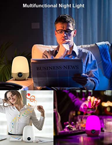 Night Light Bluetooth Speaker, All-In-1 Led Color Changing Night Light Alarm Clock, 4 Light Modes, 12/24H Dimmable Night Light Lamp, Bedside Table Lamp With Remote Control For Bedroom, Baby, Kids Room #TOP6