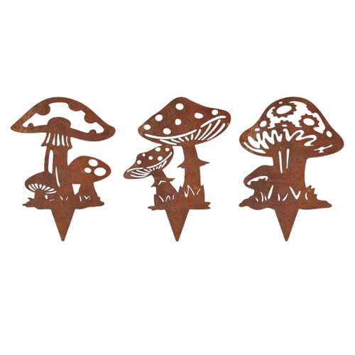 MANOPRANA 3 Stk. Gartenstecker Rost Pilz Gartendeko Rostdeko...