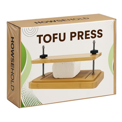 Bamboo Tofu Press with Drainage Tray & Adjustable Screws Vegan Kitchen Gadget for Firm Tofu Plant-Based Cooking Flavor & Texture
