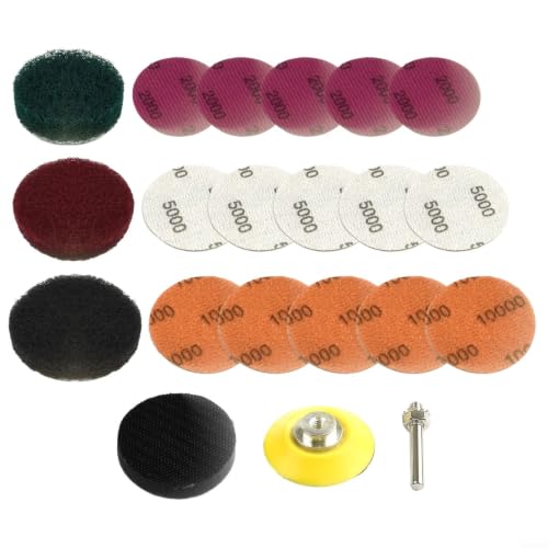 Evenoonest Car Headlight Restoration Kit, 2 Inch Polishing Scouring Pads Sanding Discs with Drill Adapter for Headlamp Repair Tools