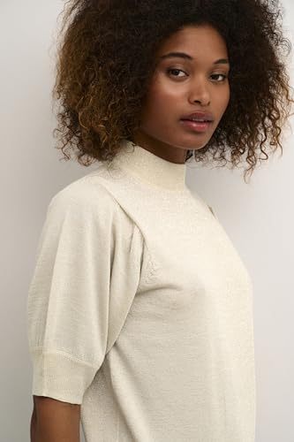 KAFFE Strickpullover KAregina Damen Strickpullover Glitzer Pullover Kurzarm Rollkragenpullover Pulli Sand Dollar S