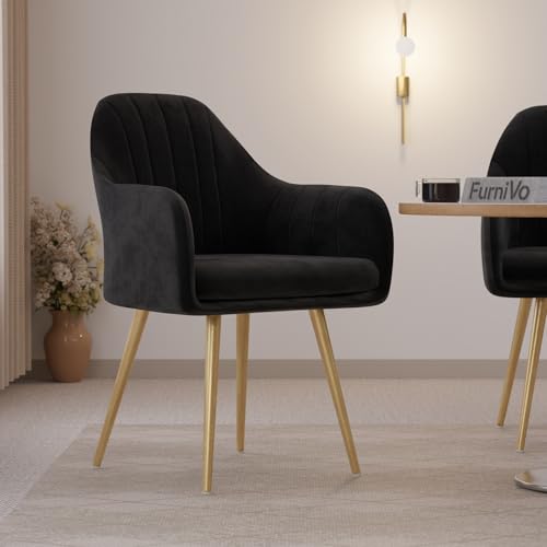 Image of Milano Velvet Comfort Dining Chair with Deep Cushion Seating, Strong Wooden Frame & Metal Support Legs for Dining, Living Room, Bedroom, Balcony & Office (Carbon Black)