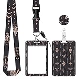 ID Badge Holder with Lanyard,Fashionable Retractable Badge Holders Reels with Lanyards Adjustable, for Women Kids Teacher Nurses Doctor Student(Boho Bull Skull)